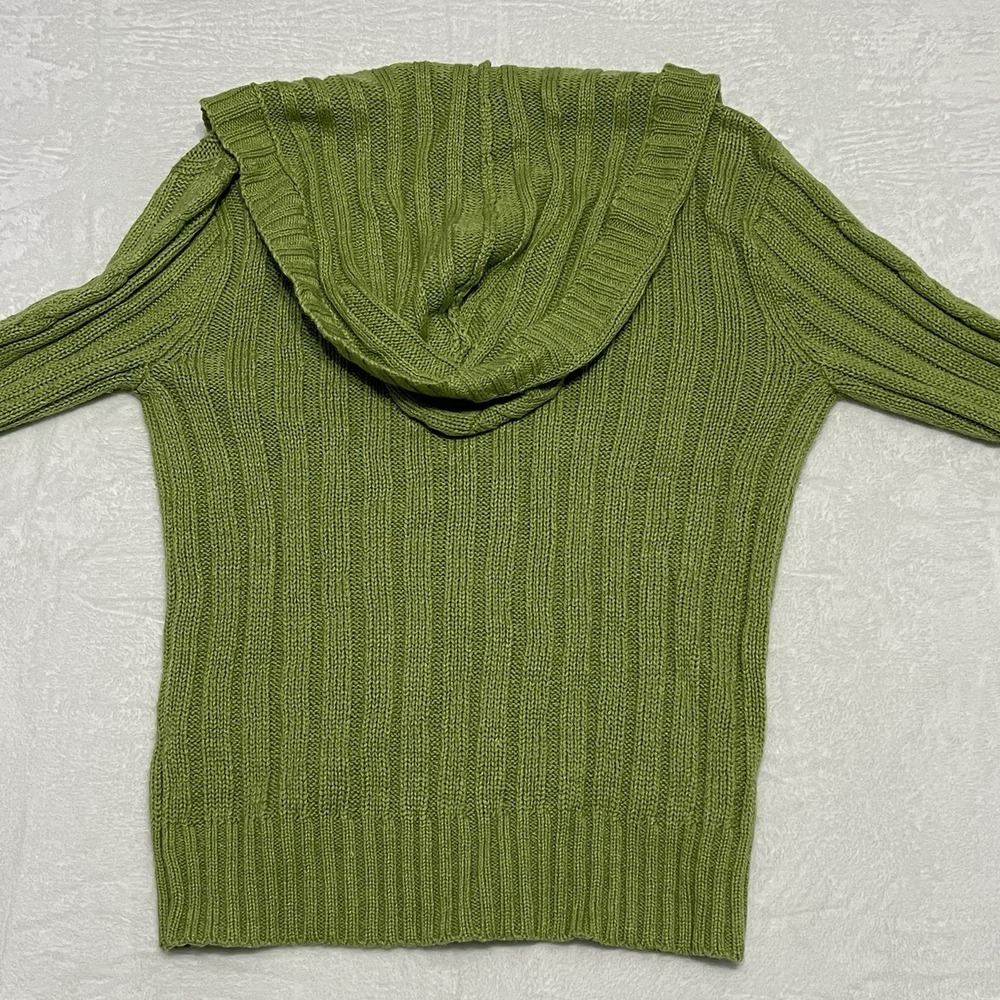 Vintage Y2K Aeropostale Hooded Button Up VNeck Cable Knit Kangaroo Pocket Medium - Picture 5 of 10